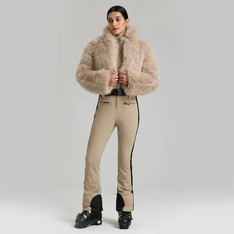 Traje de Esquí de Una Pieza Profesional para Mujer Y Abrigo de Piel Sintética Resistente Al Viento Impermeable Cálido
