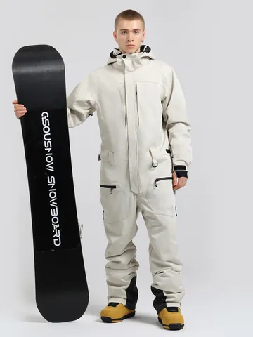 Men One Piece Ski Suit Waterproof Windproof Insulated Snowboard Jumpsuit Hooded Winter Outdoor Sports Workwear Style Coverall