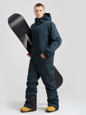 Men One Piece Ski Suit Waterproof Windproof Insulated Snowboard Jumpsuit Hooded Winter Outdoor Sports Workwear Style Coverall