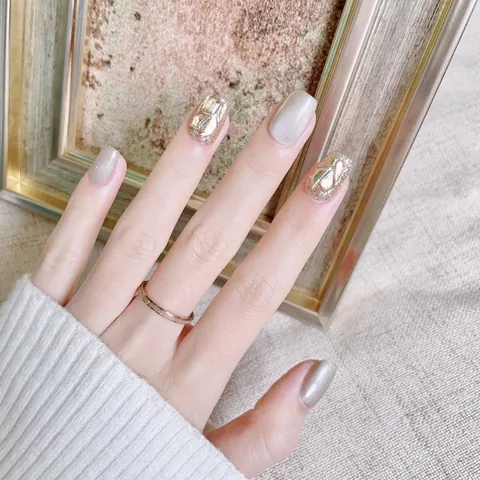 Handmade Champagne Gold Cat Eye Press On Nails With Luxury Rhinestone Sparkling Reusable Long Lasting False Nails For Women Party