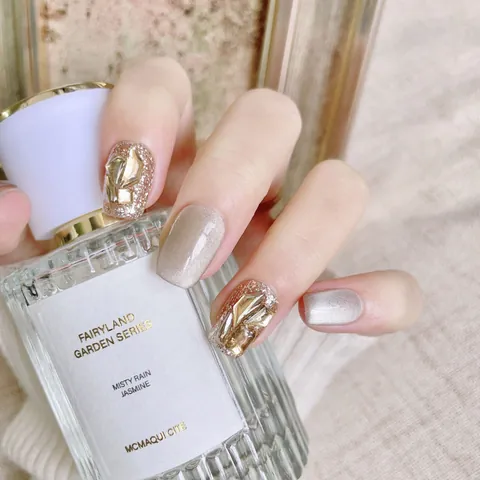 Handmade Champagne Gold Cat Eye Press On Nails With Luxury Rhinestone Sparkling Reusable Long Lasting False Nails For Women Party