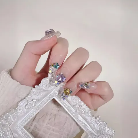 Handmade Luxury Press On Nails Rhinestone Sparkling Heart Butterfly Long Coffin Ballerina Fake Nails For Women Party Jewelry