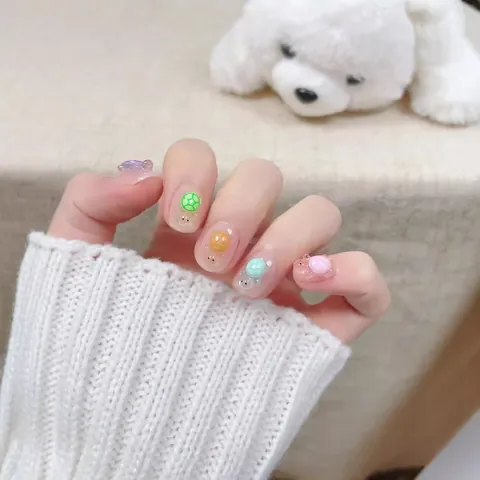 Uñas Postizas a Presión de Tortuga 3D Hechas a Mano Luminosas Lindas Uñas Falsas Multicolor para Mujeres Niños DIY Nail Art