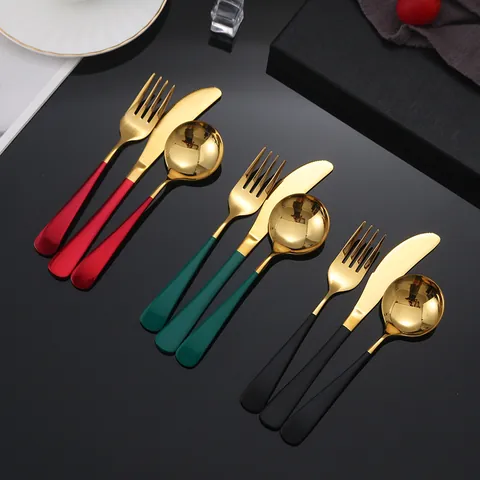 Ensemble De Couverts Modernes En Acier Inoxydable 304 Poli Miroir Or Argent Couteau Fourchette Cuillère Pour Maison Restaurant