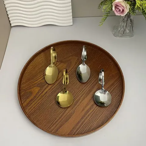 304 Stainless Steel Curved Handle Spoon Gold Silver Mirror Polished Creative Hook Hanging Coffee Dessert Spoon For Home Restaurant