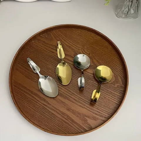 304 Stainless Steel Curved Handle Spoon Gold Silver Mirror Polished Creative Hook Hanging Coffee Dessert Spoon For Home Restaurant
