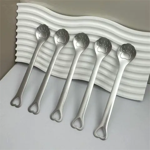 Cuillère À Café En Acier Inoxydable 304 Patte De Chat Cœur Découpé Dessert Cuillères Pour Cuisine Café Mignon Animal Style Vaisselle