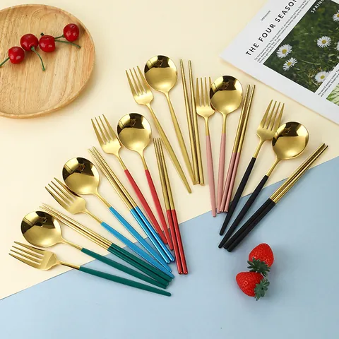 Portable 304 Stainless Steel Flatware Travel Tableware Including Spoon Fork Chopsticks And Case For Office School Camping Adults Students