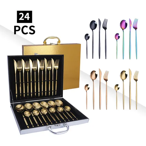 Ménagère en Acier Inoxydable Couteau Fourchette Cuillère Petite Cuillère Coffret Cadeau Portable Poli Miroir Mariage Fête