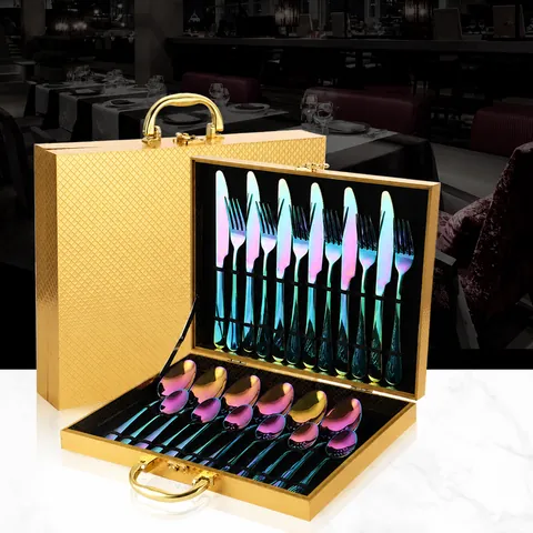 Cubiertos de Acero Inoxidable de Lujo Incluye Cuchillos Tenedores Cucharas Con Caja de Regalo Portátil Vajilla Pulida Espejo para Boda Fiesta Cocina Comedor Hogar