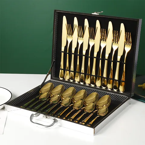 Posate in Acciaio Inossidabile di Lusso Include Coltelli Forchette Cucchiai Con Confezione Regalo Portatile Stoviglie Lucidate a Specchio per Matrimonio Festa Cucina Pranzo Casa