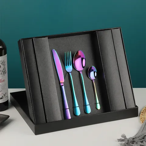 Mirror Polished Stainless Steel Cutlery Knife Fork Spoon Teaspoon High End Western Dinnerware In Gift Box For Wedding Party