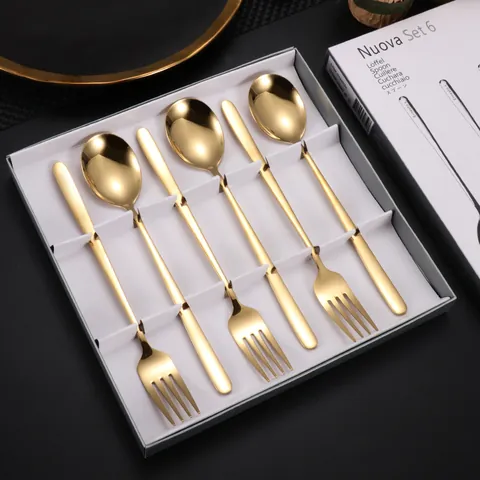 Ensemble Cuillère Fourchette en Acier Inoxydable 304 Style Coréen Longue Poignée Poli Miroir Couverts Dessert Café Coffret Cadeau