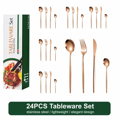 Juego de Cubiertos de Acero Inoxidable Estilo Portugués Cuchillo de Cena Tenedor Cuchara de Mesa Cucharilla de Té Vajilla Pulida Espejo Caja de Regalo