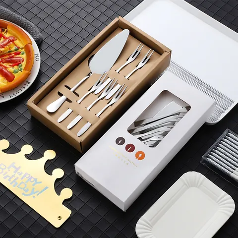 Ensemble Pelle à Gâteau et Fourchettes à Fruits en Acier Inoxydable Poli Miroir Couverts à Dessert pour Anniversaire Mariage Boîte Cadeau