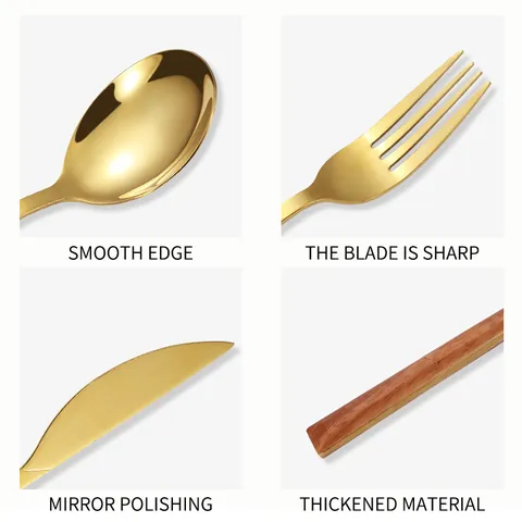 Stainless Steel Tableware Knife Fork Spoon Dessert Spoon Wood-Look Handle Mirror Polished Dining Utensils Home Wedding Party