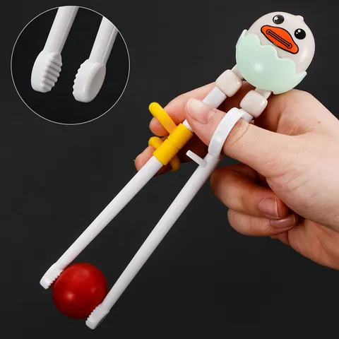 304 Stainless Steel Kids Training Chopsticks Spoon Fork Box Cartoon Duck Portable Toddler Feeding Cutlery For Baby Kids