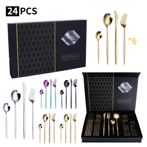 Luxury Stainless Steel Cutlery Collection Including Dinner Knives Forks Spoons Tea Spoons Polished Kitchen Dinnerware In Elegant Gift Case