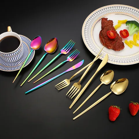 Service de Couverts en Acier Inoxydable 304 Poli Miroir Couteau Fourchette Cuillère Cuillère à Thé Style Nordique Minimaliste pour Maison Restaurant Mariage