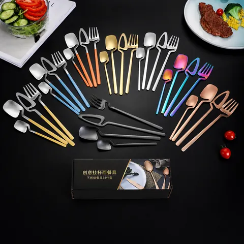 Juego de Cubiertos de Acero Inoxidable 304 Cuchillo Tenedor Cuchara Colgante Vajilla Industrial Moderna para Cocina
