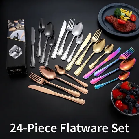 Stainless Steel Cutlery Flatware With Dinner Knives Forks Spoons Wedding Banquet Modern Mirror Polished Dining Utensils