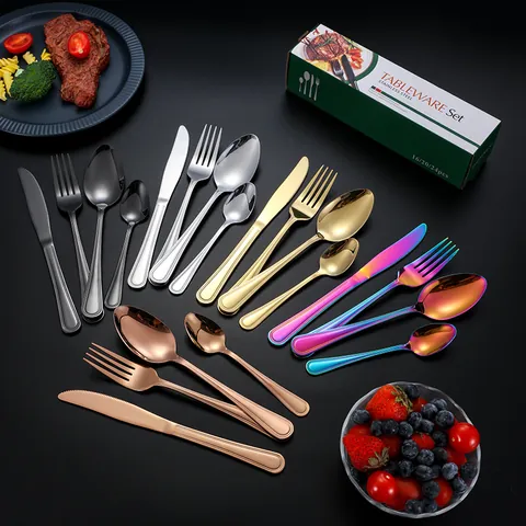 Stainless Steel Cutlery Flatware With Dinner Knives Forks Spoons Wedding Banquet Modern Mirror Polished Dining Utensils