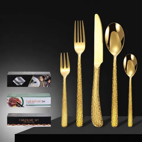 Juego de Cubiertos Moderno de Acero Inoxidable 410 Martillado Pulido Espejo Oro Plata Negro Cubiertos para Hotel Restaurante Boda Vajilla