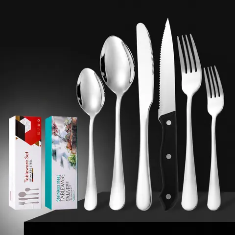 Cubertería Moderna de Acero Inoxidable Cuchillo Tenedor Cuchara Pulido Espejo Vajilla Con Cuchillo para Bistec para Boda Fiesta Hogar