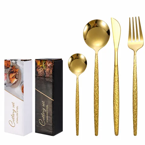 Vajilla de Lujo de Acero Inoxidable Con Textura Martillada Para Bodas Fiestas Hotel Oro Plata Negro Cuchillo Tenedor Cuchara