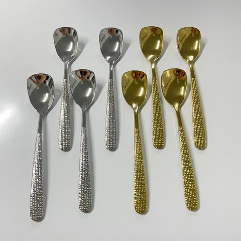 Cucchiaio da Caffè in Acciaio Inossidabile 304 Moderno Con Manico a Trama Martellata Testa Quadrata Cucchiaio da Dessert Oro Argento