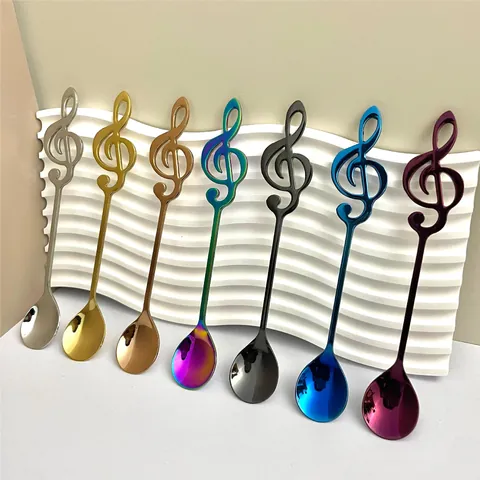 Cuchara Creativa de Acero Inoxidable 304 con Forma de Nota Musical para Café Postre Helado Agitación Pulido Espejo Mango Clave de Sol