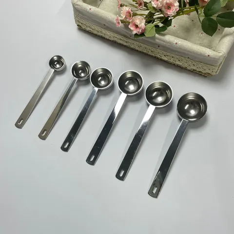 Cuillère Doseuse en Acier Inoxydable 304 Avec Échelle Manche Long Poli Miroir Pour Cuisine Café Argent