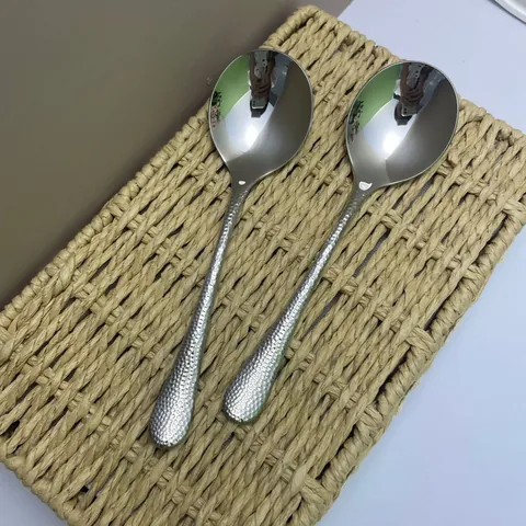 304 Stainless Steel Spoon Mirror Polished Hammered Pattern Round Soup Dessert Spoon For Home Restaurant Tableware Silver
