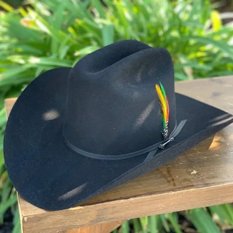 Vintage Western Cowboy Hat For Men Women 100% Wool Felt Fedora Hat With Colorful Feather Decoration Outdoor Wide Brim Cap