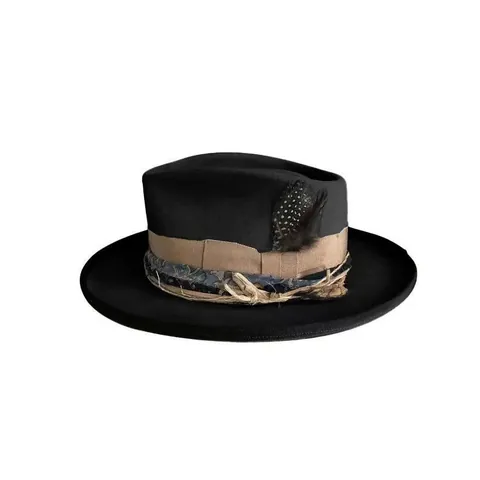 Vintage Wool Felt Fedora Hat For Women Men Wide Brim Teardrop Top Hat With Feather Ribbon Bohemian Western Style Sun Hat