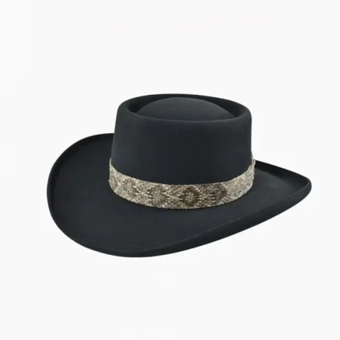 Cappello Fedora in Feltro di Lana Vintage Tesa Larga Cupola Piatta Pork Pie Con Nastro a Serpente Piuma Cappello Cowboy Jazz