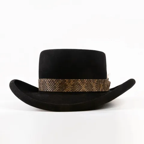 Cappello Fedora in Feltro di Lana Vintage Tesa Larga Cupola Piatta Pork Pie Con Nastro a Serpente Piuma Cappello Cowboy Jazz