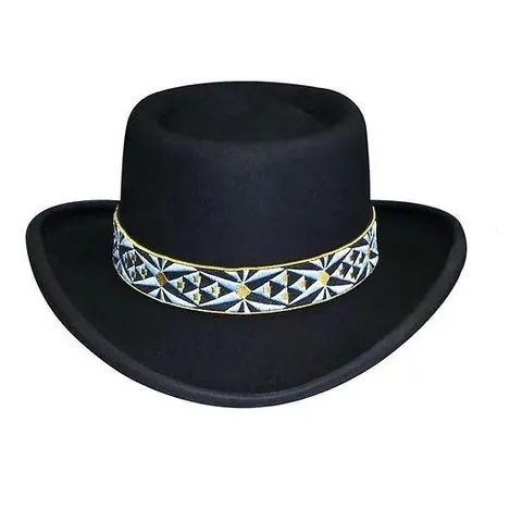 Cappello Pork Pie Vintage in Feltro di Lana Tesa Larga Fedora Con Fascia Ricamata Geometrica per Uomo Donna Stile Western