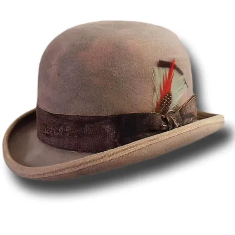 Vintage Wool Felt Bowler Hat For Men Women Round Top Short Brim Derby Hat With Ribbon And Feather Decoration