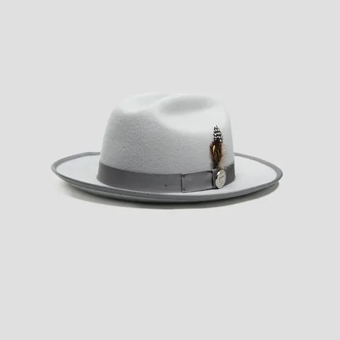 Vintage British Style 100% Wool Fedora Hat For Women Men Fashion Wide Brim Felt Hat With Feather Ribbon Decoration Solid Color