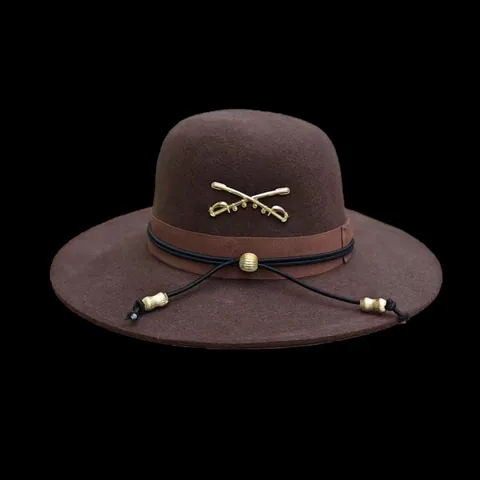 Vintage Wool Cavalry Hat With Golden Crossed Sabers Badge Decorative Cord Military Style Felt Fedora Round Top Hat For Men Women