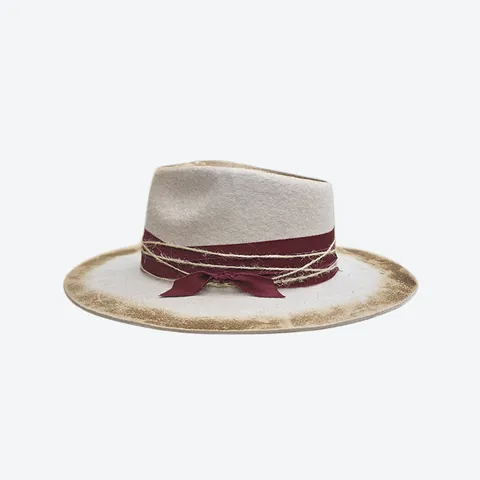 Chapeau Fedora en Feutre de Laine Vieilli Effet Brûlé Chapeau de Jazz en Forme de Larme Avec Bande Florale et Corde de Chanvre Style Western Cowboy Voyage Plage Soleil