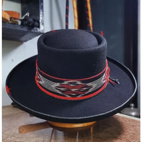 Ethnic Style Pure Wool Bolero Hat For Women Men Flat Top Wide Brim Fedora With Woven Band Feather Vintage Bohemian Hat