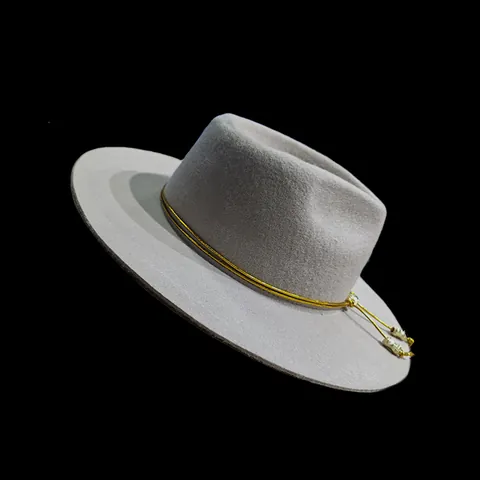 Vintage Wool Felt Fedora Hat With Gold Thread Tassel Decoration Wide Brim Western Cowboy Hat For Women Fashion Accessories