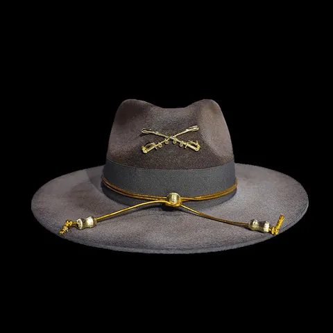 Vintage 100% Wool Fedora Hat Distressed Cavalry Style Wide Brim Felt Hat With Gold Cord Badge For Men Women