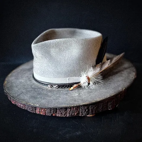 Vintage Wool Felt Fedora Hat For Men Women Distressed Jazz Hat With Feather Leather Cord Wide Brim Western Cowboy Hat