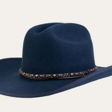 Cappello da Cowboy Western Blu Navy alla Moda Fedora in Pura Lana Con Fascia Etnica a Tesa Larga Cappello da Sole per Uomo Donna