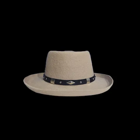 Cappello Vintage in Pura Lana Fedora Pork Pie a Corona Rotonda Jazz con Cinturino in Pelle Fibbia Rivetti Decorazione Moda