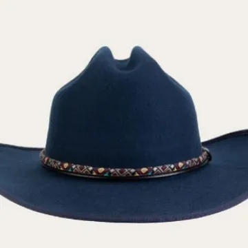 Cappello da Cowboy Western Blu Navy alla Moda Fedora in Pura Lana Con Fascia Etnica a Tesa Larga Cappello da Sole per Uomo Donna