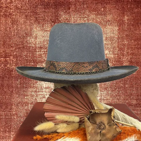 Sombrero Fedora de 100% Lana Vintage para Mujer Banda de Piel de Serpiente Con Decoración de Cadena de Metal Gorro Boho
